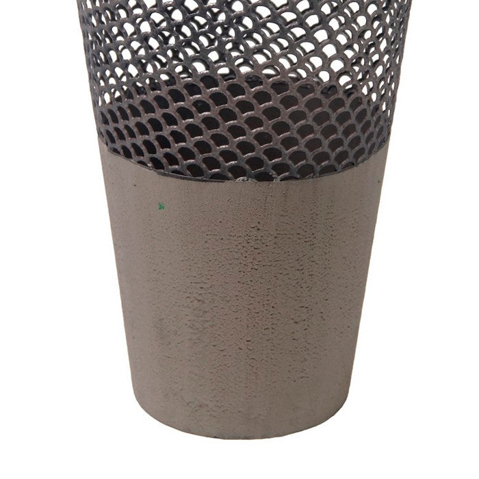 Contemporary Style Metal Vase with Mesh Top Design, Gray