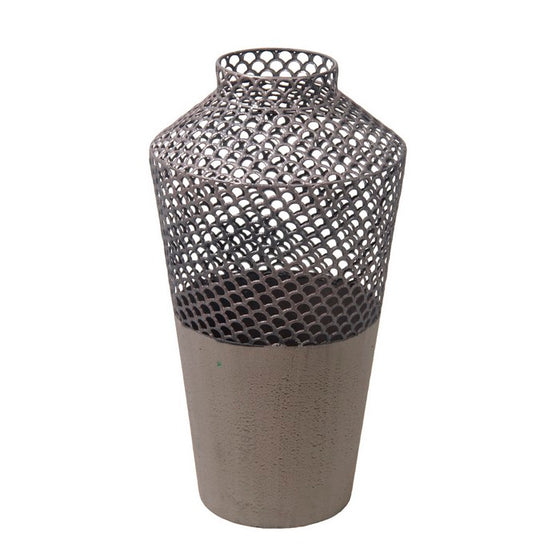 Contemporary Style Metal Vase with Mesh Top Design, Gray