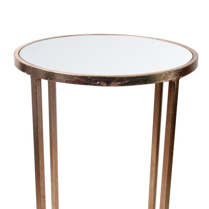 Mirror Top Accent Side Table with Metal Base and Tubular Legs, Gold
