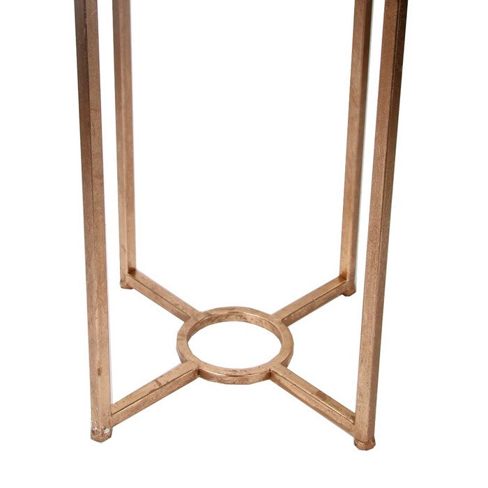 Mirror Top Accent Side Table with Metal Base and Tubular Legs, Gold