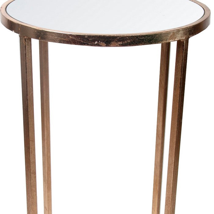 Mirror Top Accent Side Table with Metal Base and Tubular Legs, Gold