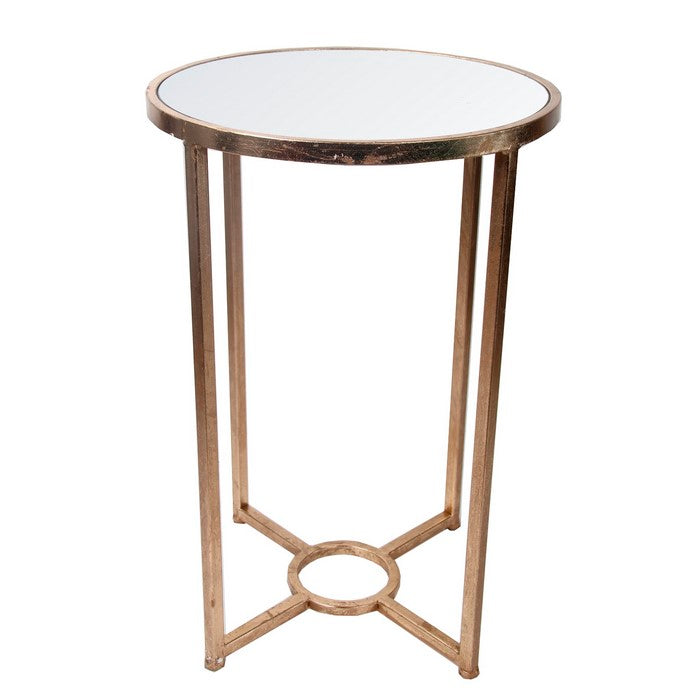 Mirror Top Accent Side Table with Metal Base and Tubular Legs, Gold