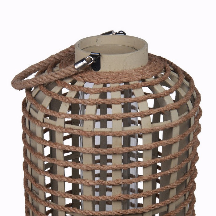 Traditional Style Wood and Glass Lantern, Large, Brown