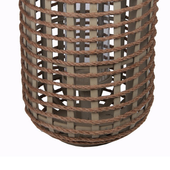Traditional Style Wood and Glass Lantern, Large, Brown