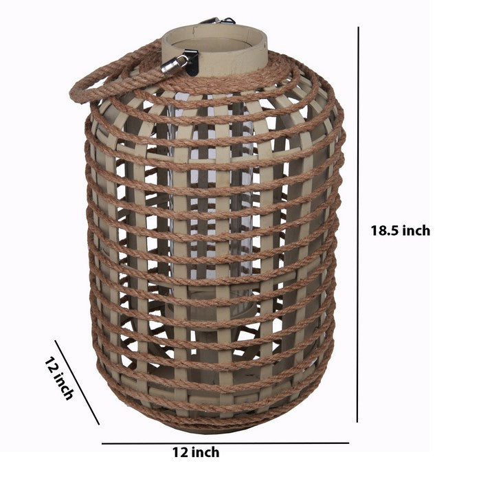Traditional Style Wood and Glass Lantern, Large, Brown