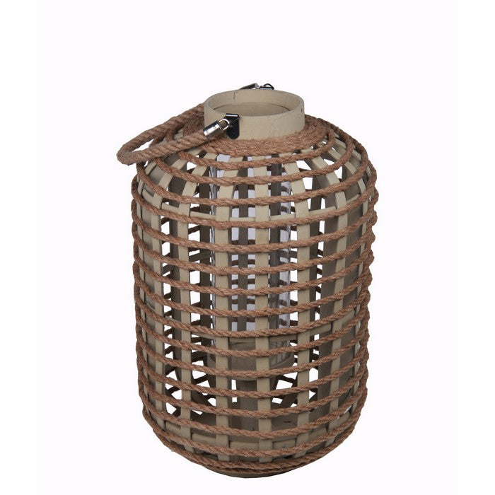 Traditional Style Wood and Glass Lantern, Large, Brown