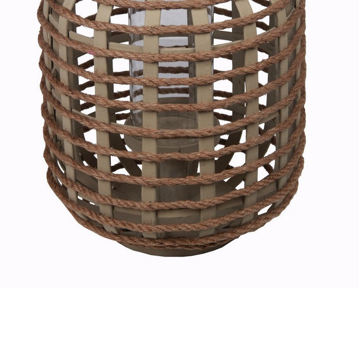 Traditional Style Wood and Glass Lantern, Small, Brown