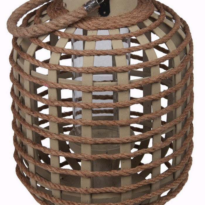 Traditional Style Wood and Glass Lantern, Small, Brown
