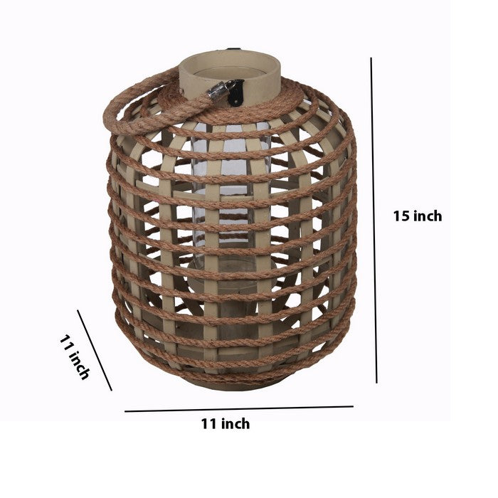Traditional Style Wood and Glass Lantern, Small, Brown