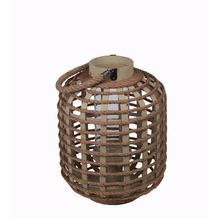 Traditional Style Wood and Glass Lantern, Small, Brown