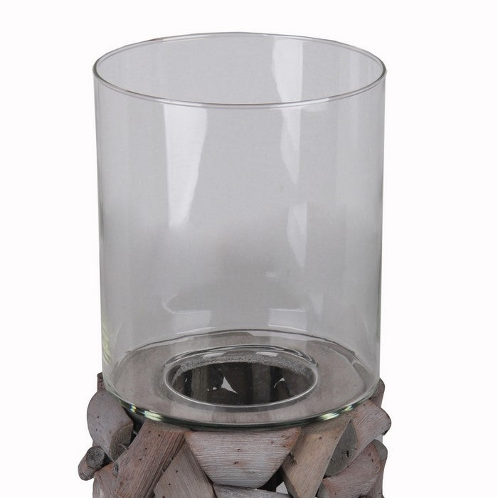 Quaint Style Wood and Glass Candleholder, Large, Gray and Clear