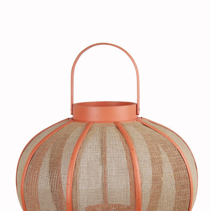 Farmhouse Wood and Metal Lantern with Mesh Details, Orange and Beige