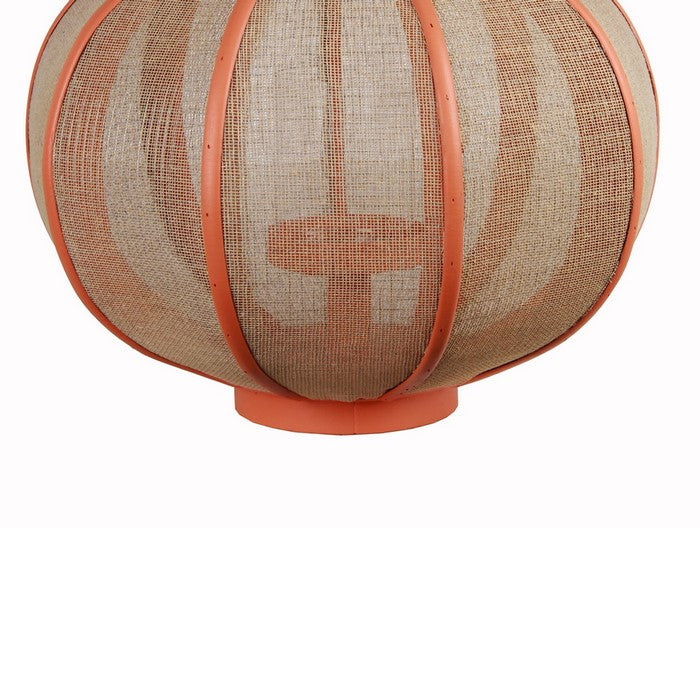 Farmhouse Wood and Metal Lantern with Mesh Details, Orange and Beige