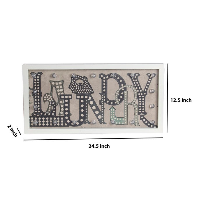 Transitional Wall Decor with LED and Text Illustration, Gray and White