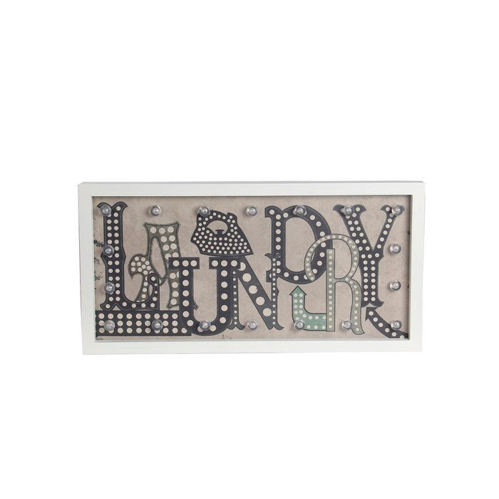 Transitional Wall Decor with LED and Text Illustration, Gray and White