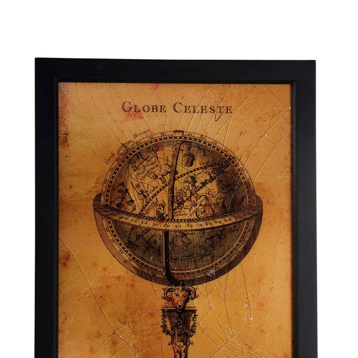 Traditional Rectangular Shaped Globe Wall Art, Brown and Black