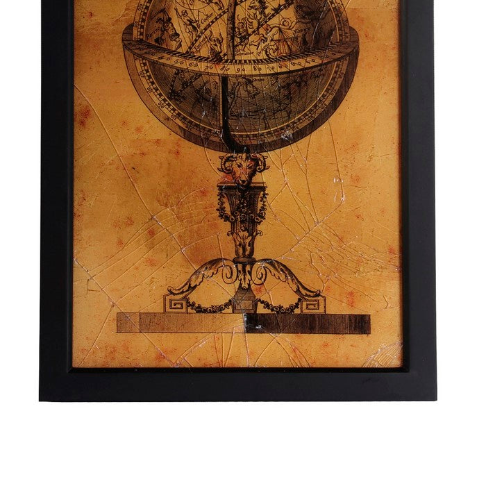 Traditional Rectangular Shaped Globe Wall Art, Brown and Black