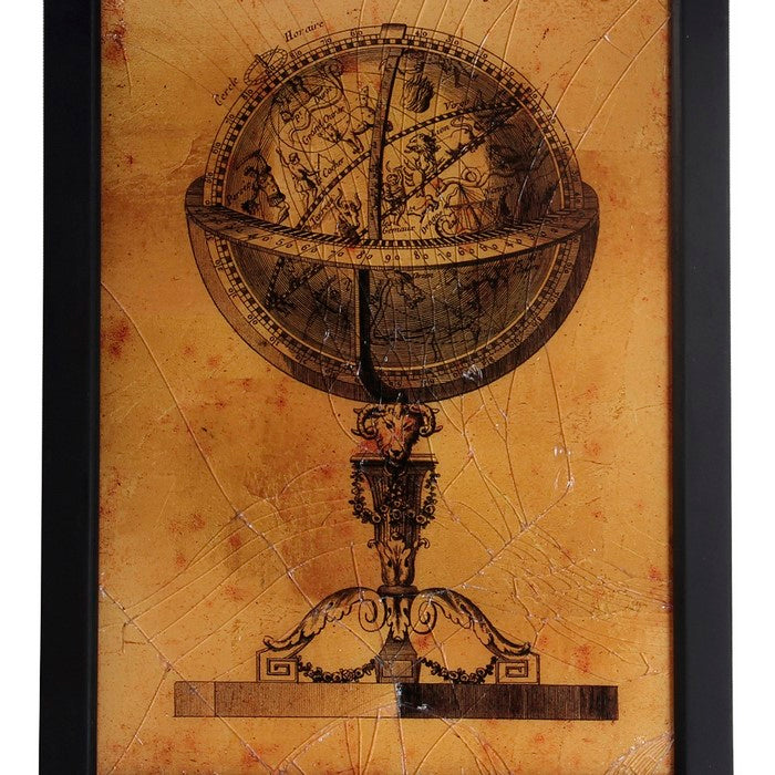 Traditional Rectangular Shaped Globe Wall Art, Brown and Black