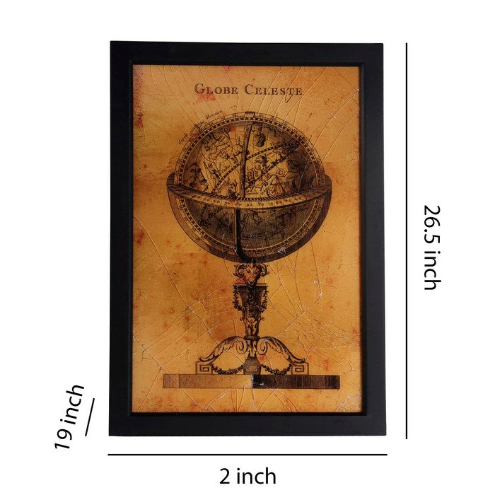 Traditional Rectangular Shaped Globe Wall Art, Brown and Black