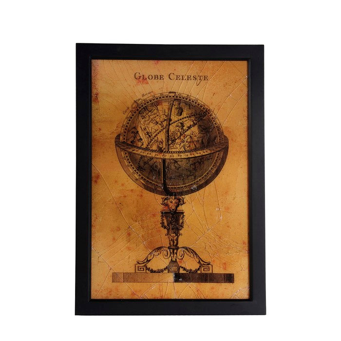 Traditional Rectangular Shaped Globe Wall Art, Brown and Black