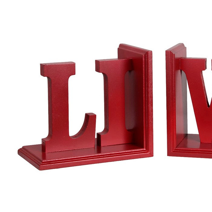 Contemporary LIVE Word Wooden Bookends with Cut Out Accents, Red