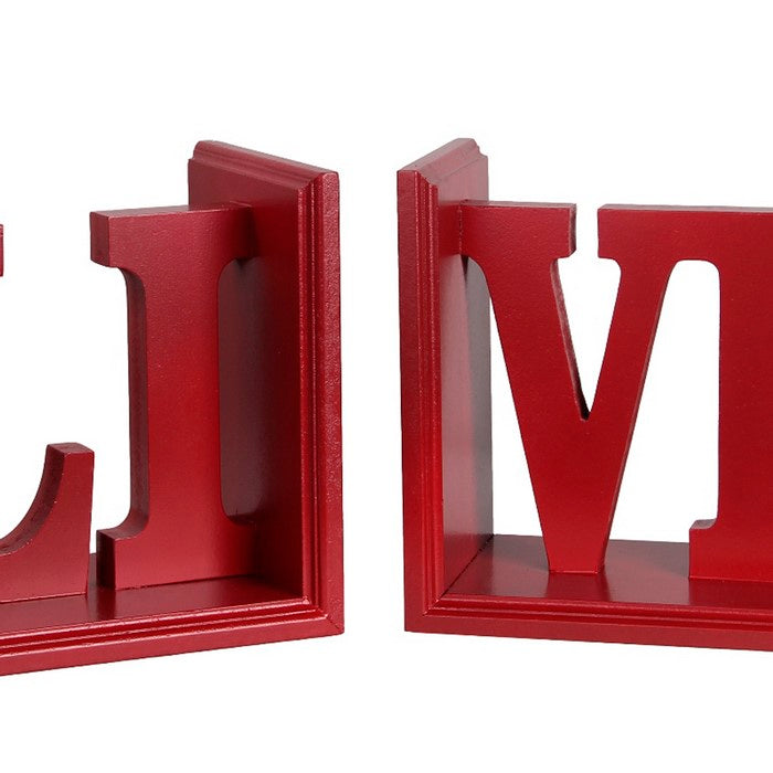 Contemporary LIVE Word Wooden Bookends with Cut Out Accents, Red