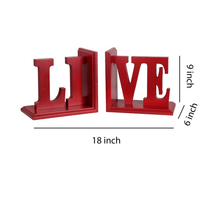 Contemporary LIVE Word Wooden Bookends with Cut Out Accents, Red