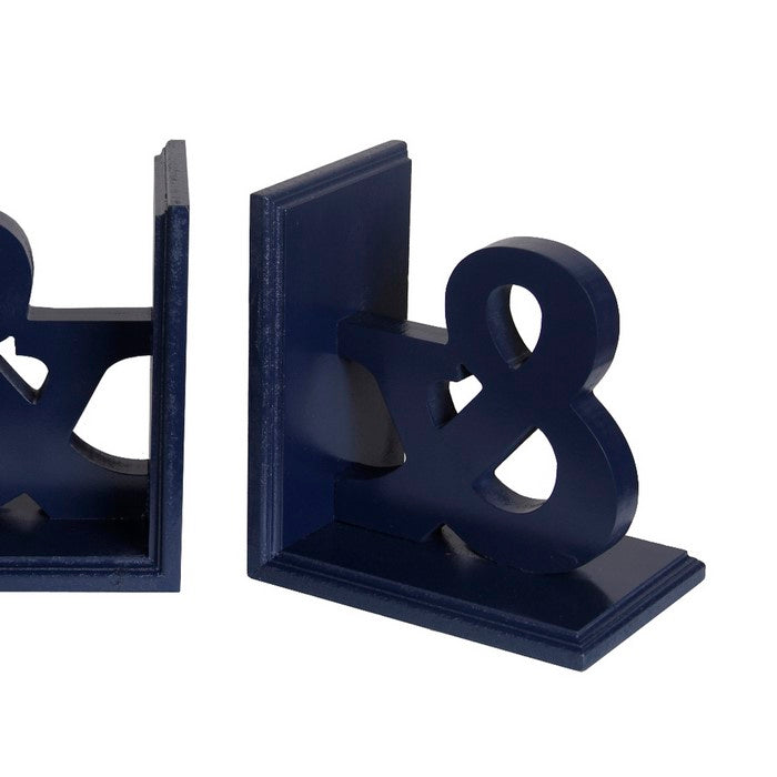 Contemporary Style Ampersand Symbols Wooden Bookends, Blue