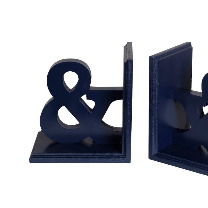 Contemporary Style Ampersand Symbols Wooden Bookends, Blue