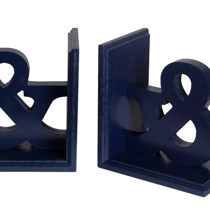 Contemporary Style Ampersand Symbols Wooden Bookends, Blue
