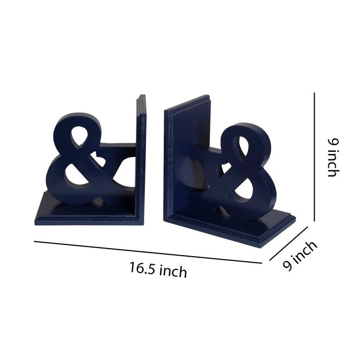 Contemporary Style Ampersand Symbols Wooden Bookends, Blue