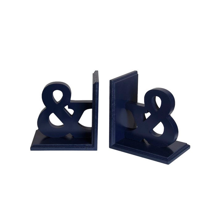 Contemporary Style Ampersand Symbols Wooden Bookends, Blue