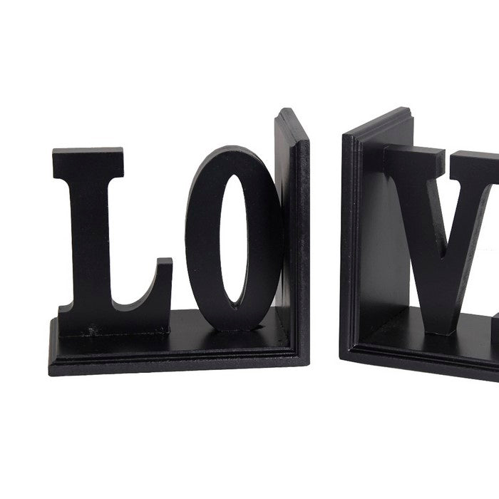 Contemporary LOVE Word Wooden Bookends With Cut Out Accents, Red