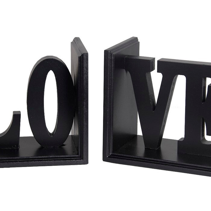 Contemporary LOVE Word Wooden Bookends With Cut Out Accents, Red