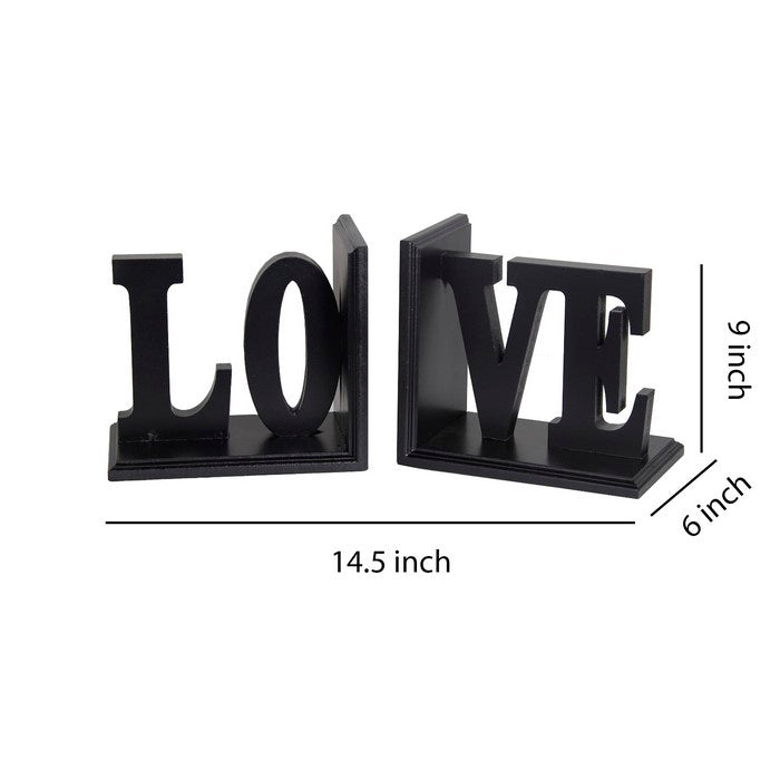 Contemporary LOVE Word Wooden Bookends With Cut Out Accents, Red
