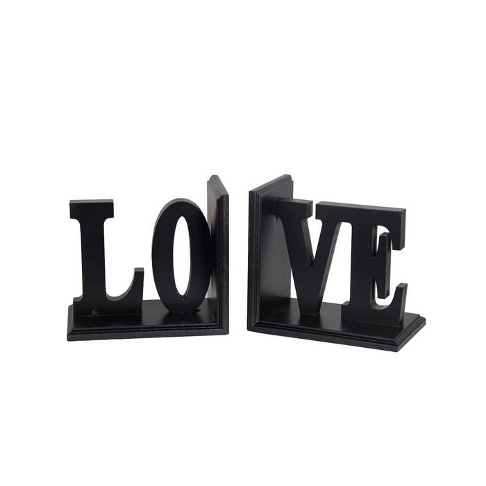 Contemporary LOVE Word Wooden Bookends With Cut Out Accents, Red