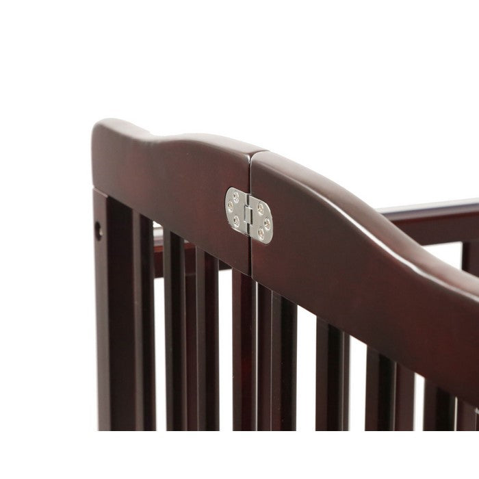 Slatted Foldable Wooden Crib with Caster Support, Cherry Brown