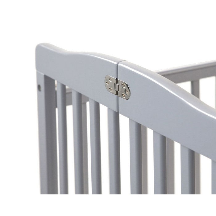 Transitional Slatted Foldable Wooden Crib with Caster Support, Gray