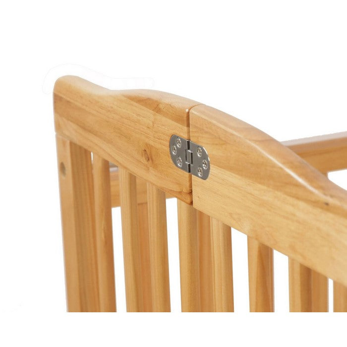 Slatted Foldable Wooden Crib with Caster Support, Natural Brown