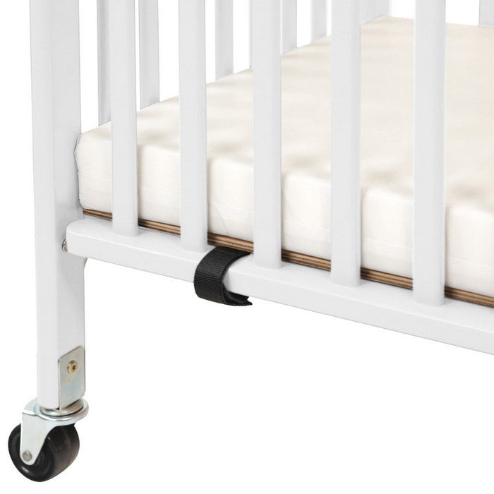 Transitional Slatted Foldable Wooden Crib with Caster Support, White