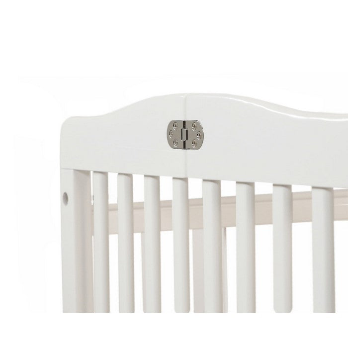 Transitional Slatted Foldable Wooden Crib with Caster Support, White