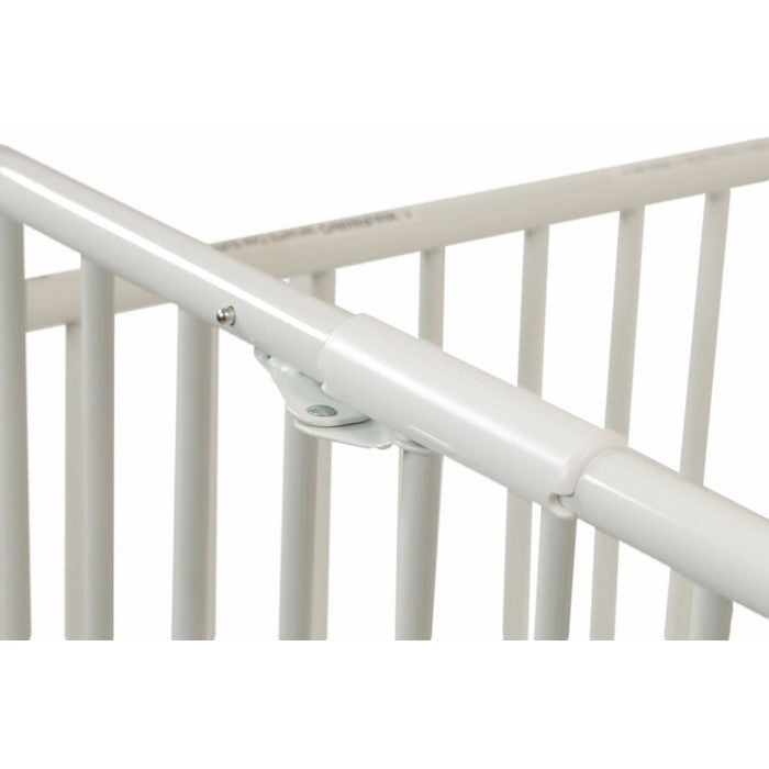 Slatted Foldable Metal Crib with Casters and Acrylic Panels, White