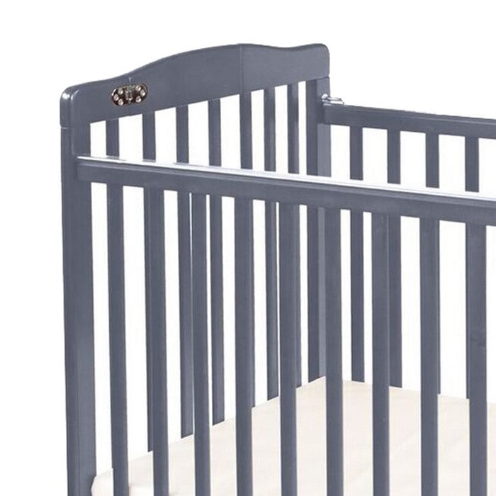 Slatted Foldable Pocket Wooden Crib with Casters Support, Gray