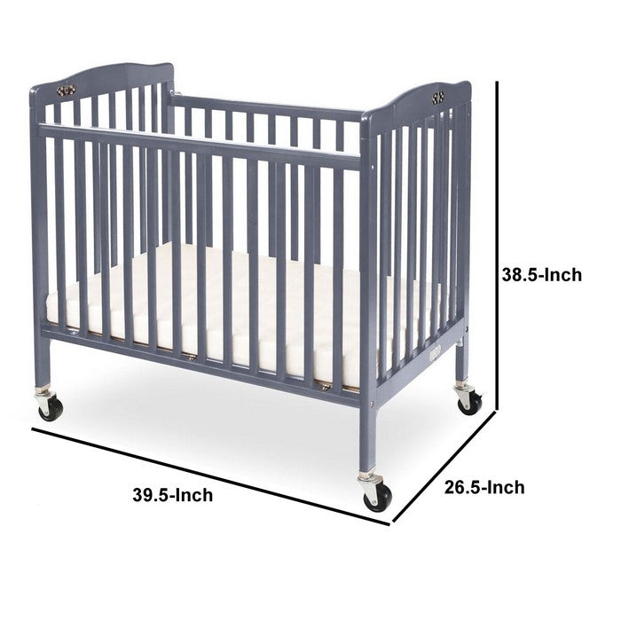 Slatted Foldable Pocket Wooden Crib with Casters Support, Gray