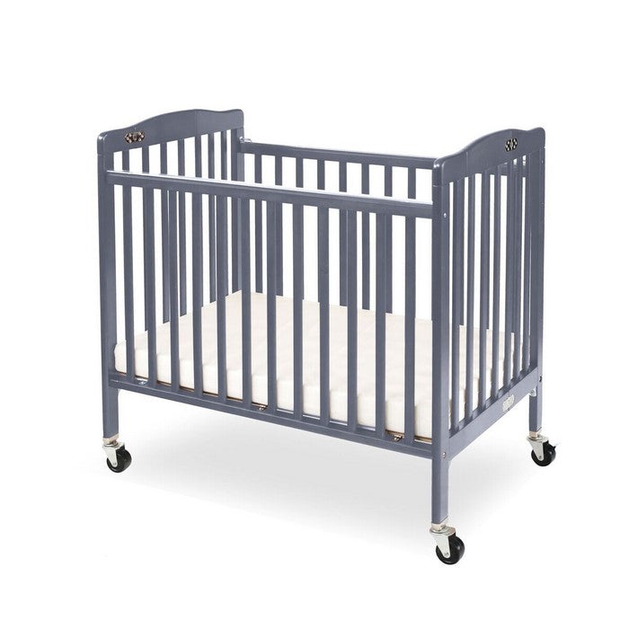 Slatted Foldable Pocket Wooden Crib with Casters Support, Gray