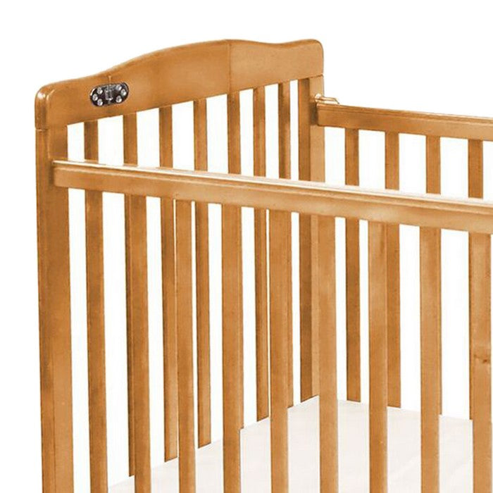 Slatted Foldable Pocket Wooden Crib with Casters Support,Natural Brown