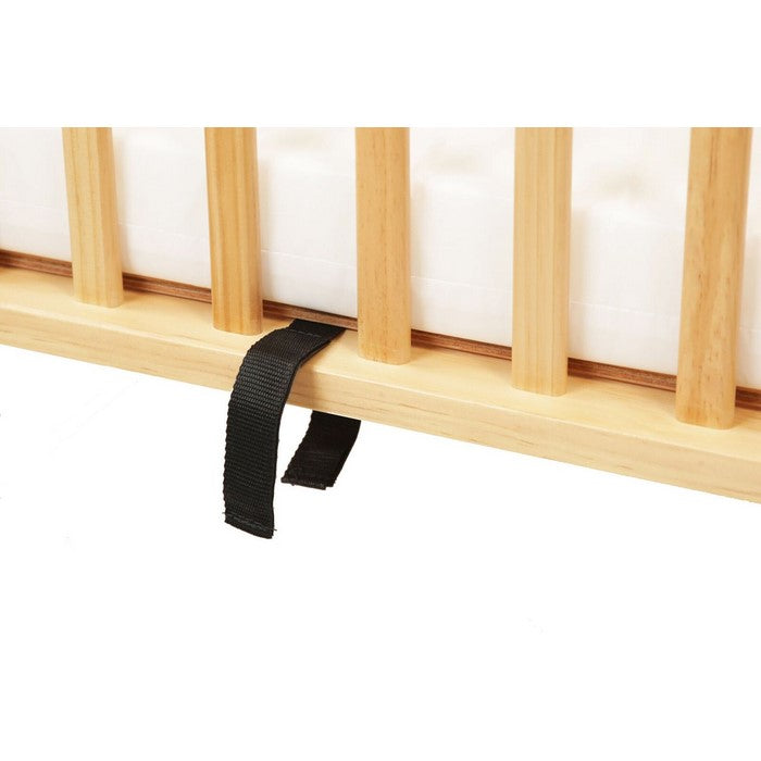 Slatted Foldable Wooden Crib with Casters Support, Natural Brown