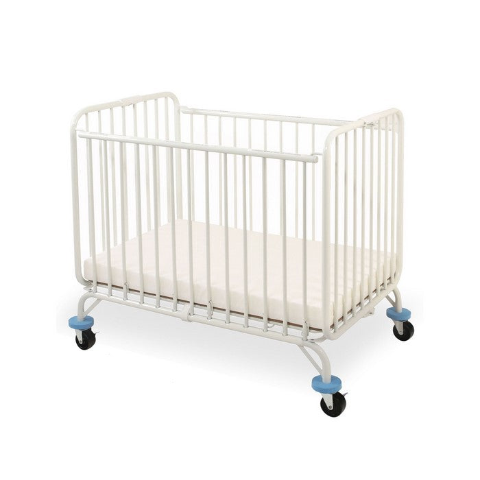 Slatted Metal Crib with Folding Mechanism and Casters, Small, White