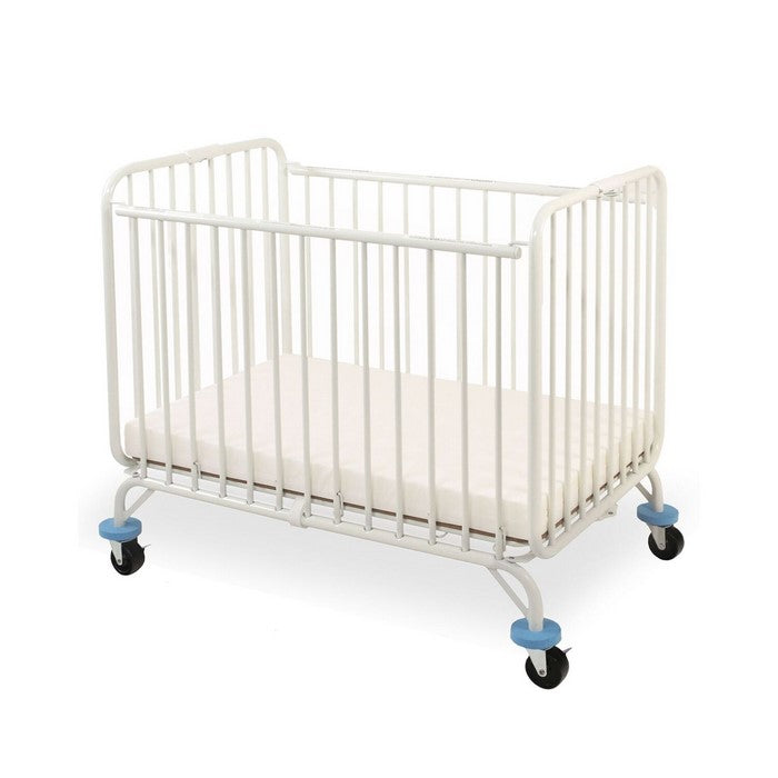 Slatted Metal Crib with Folding Mechanism and Casters, Large, White