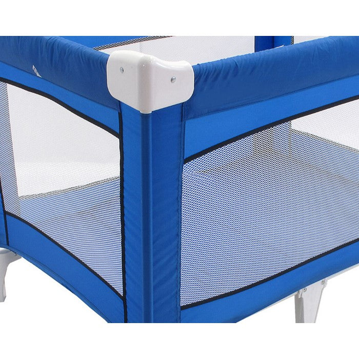 Fabric Covered Metal Crib Yard with Mesh Design, Blue